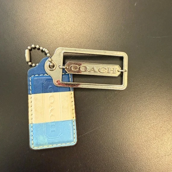 Coach Blue and White Bag Charm Keychain silver hardware - Picture 1 of 2